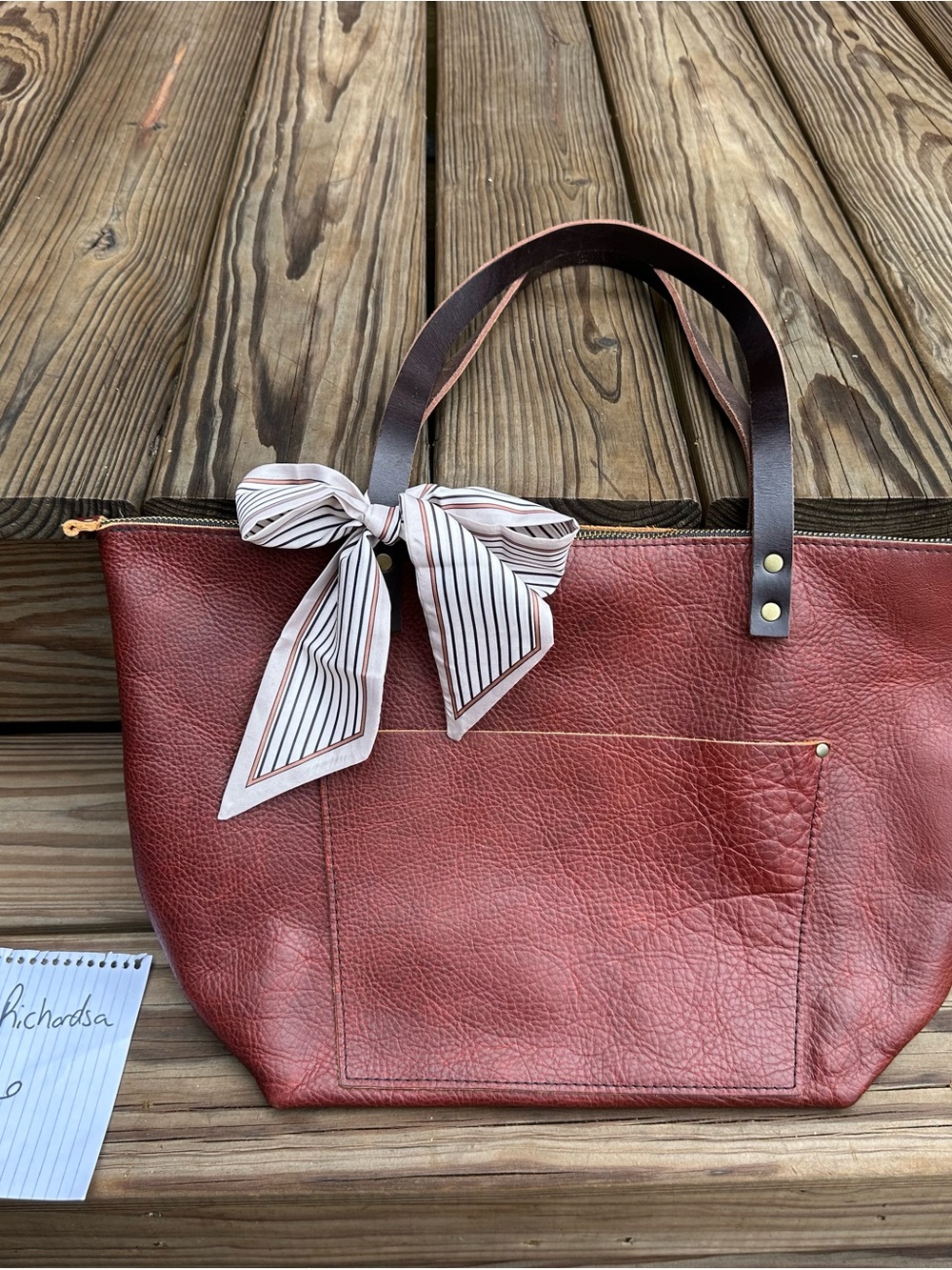 Portland leather Large Zip tote in cinnamon bear